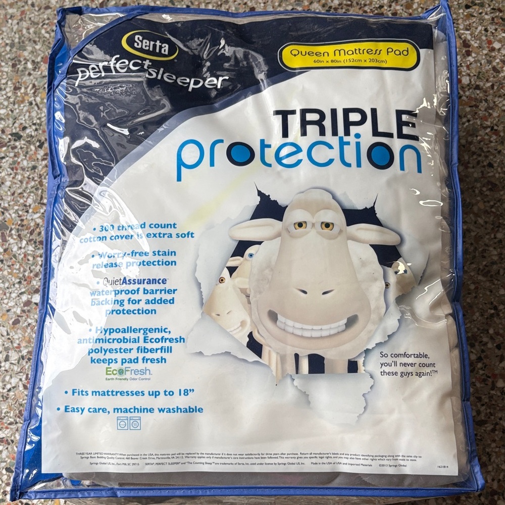 Serta Triple Protection Queen Mattress Pad - White
